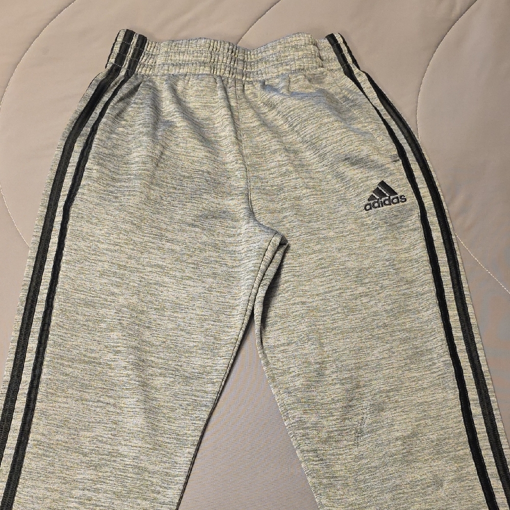 Adidas Kids Heather Gray Joggers with Black Stripes